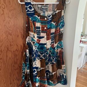 Colorful Patterned Sleeveless Jumpsuit with Skirt crossover